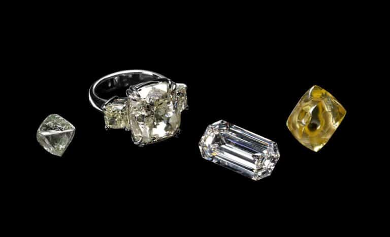 Diamond crystals with brilliant, sparkly and shiny adamantine luster