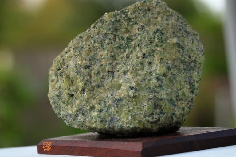 Greenish, coarse-grained peridotite rock